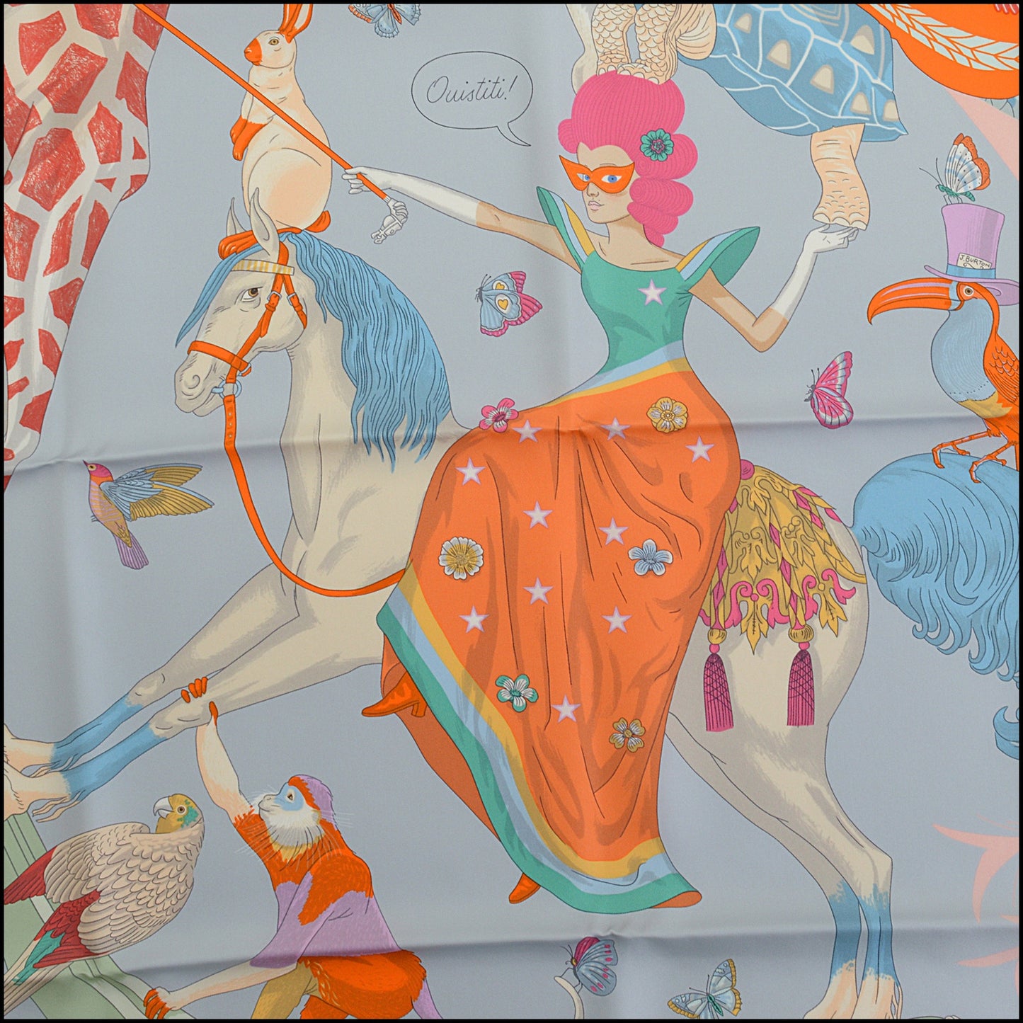 RDC14373 Authentic HERMES Bleu Blacier/Rose Hermes Story 90cm Silk Scarf