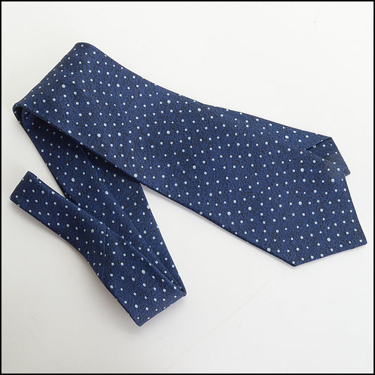 RDC14066 Authentic BVLGARI Blue & White Polka Dots Silk Neck Tie