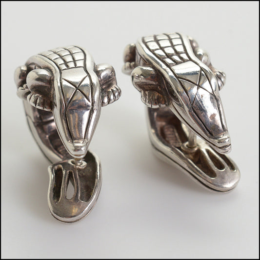 RDC14192 Authentic BARRY KIESELSTEIN-CORD  88 Silver Diamond Eyes Gator Earrings