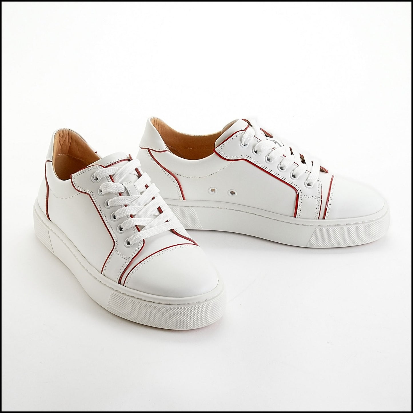 RDC14072 Authentic CHRISTIAN LOUBOUTIN White Calfskin Leather Red Patent Trim Sneakers Size 9