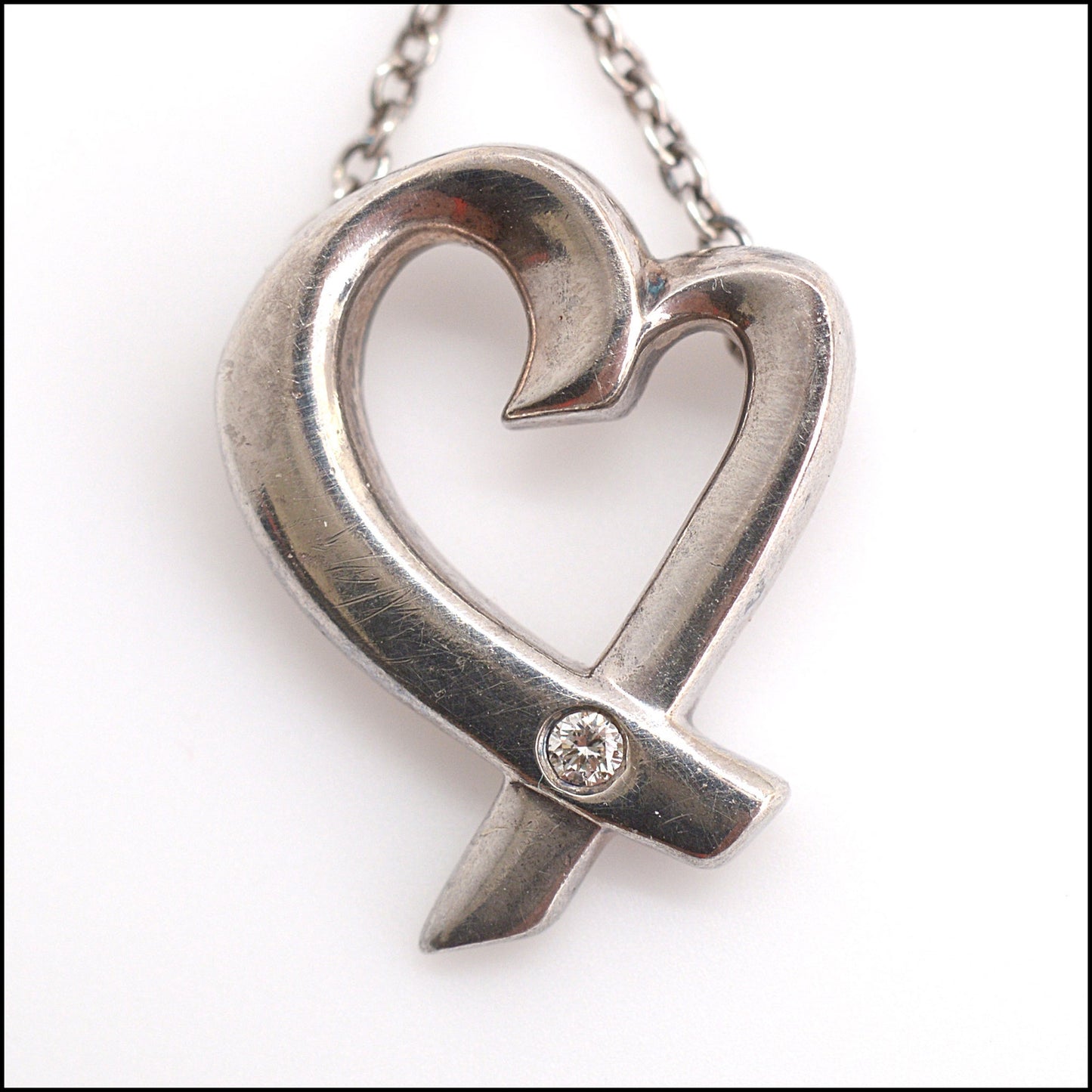 RDC13931 Authentic TIFFANY & CO. Silver Paloma Picasso Heart w/Diamond Necklace