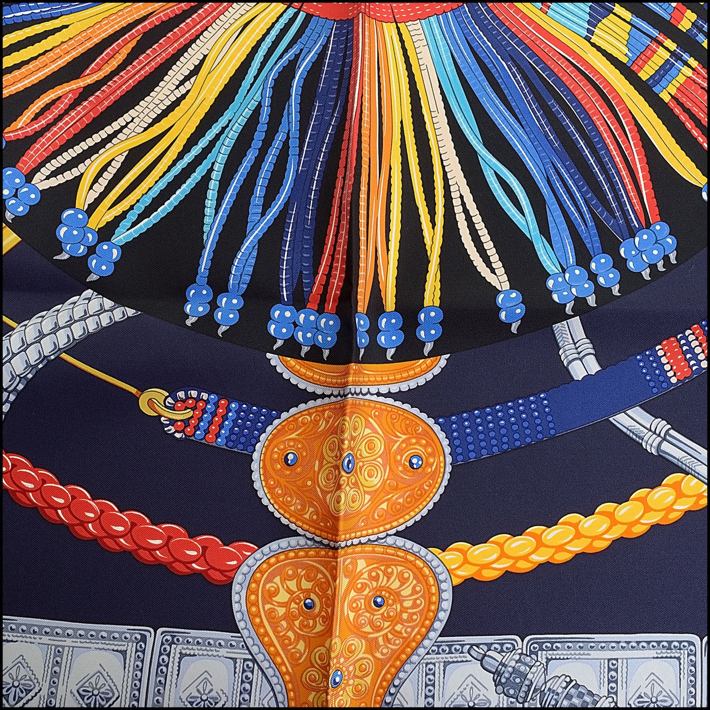 RDC14097 Hermes Black/Navy/Multicolor Ceintures et Liens 90 cm Silk Scarf