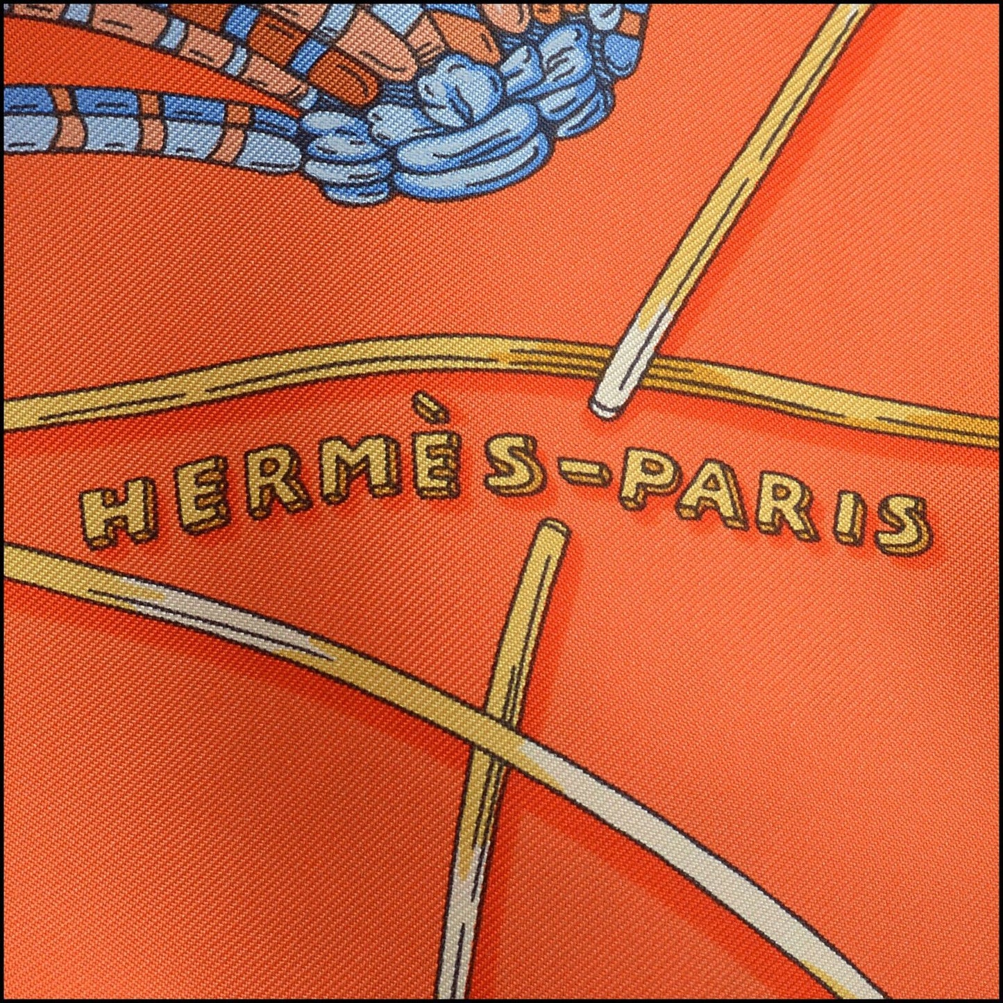 RDC13843 Authentic HERMES Orange & Blue Les Domes Celestes 90cm Silk Scarf