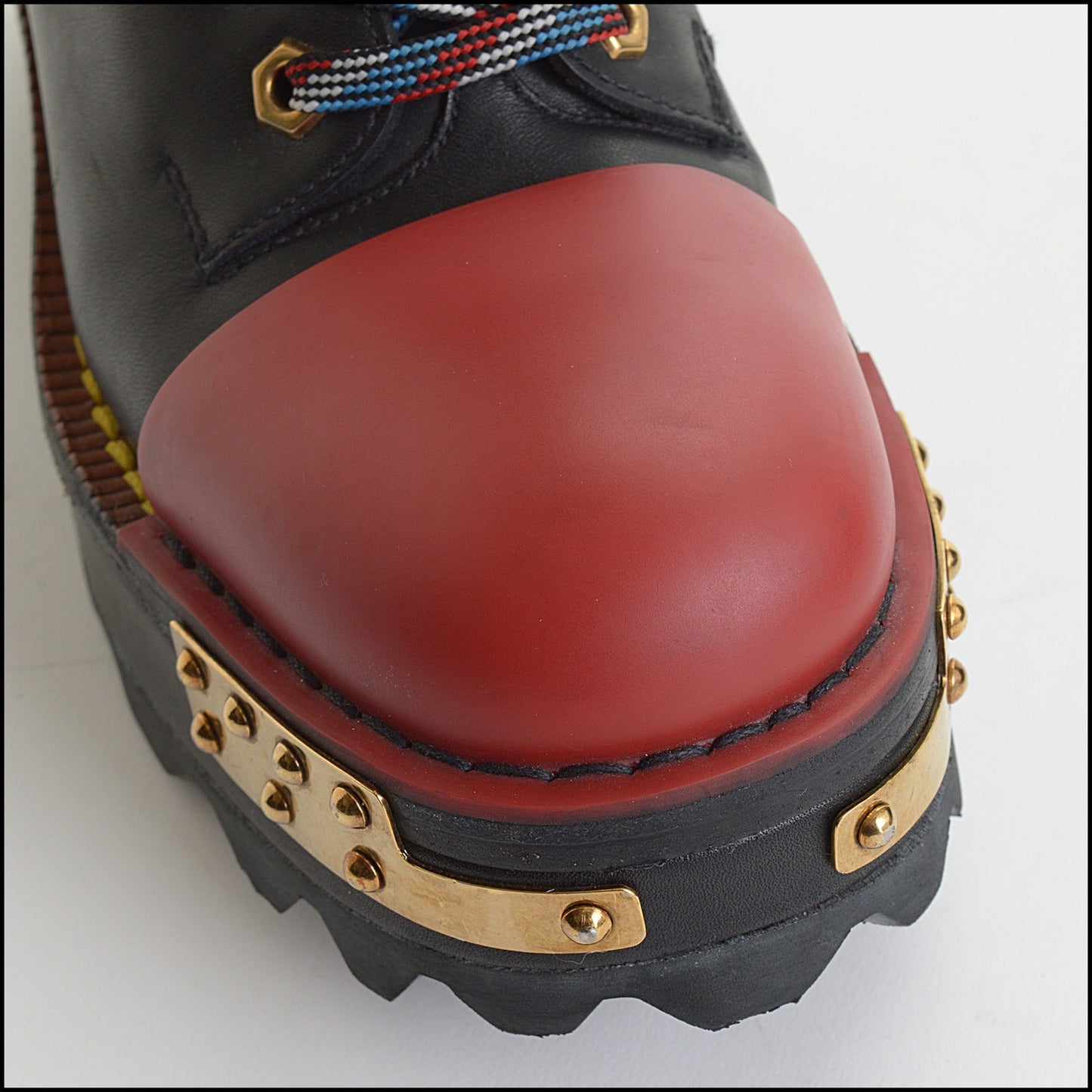 RDC14320 Authentic PRADA Black & Red Chunk Boots Size 8.5