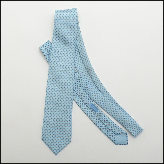 RDC13943 Authentic HERMES Light Blue Bolts 62514 IA Men's Silk Tie