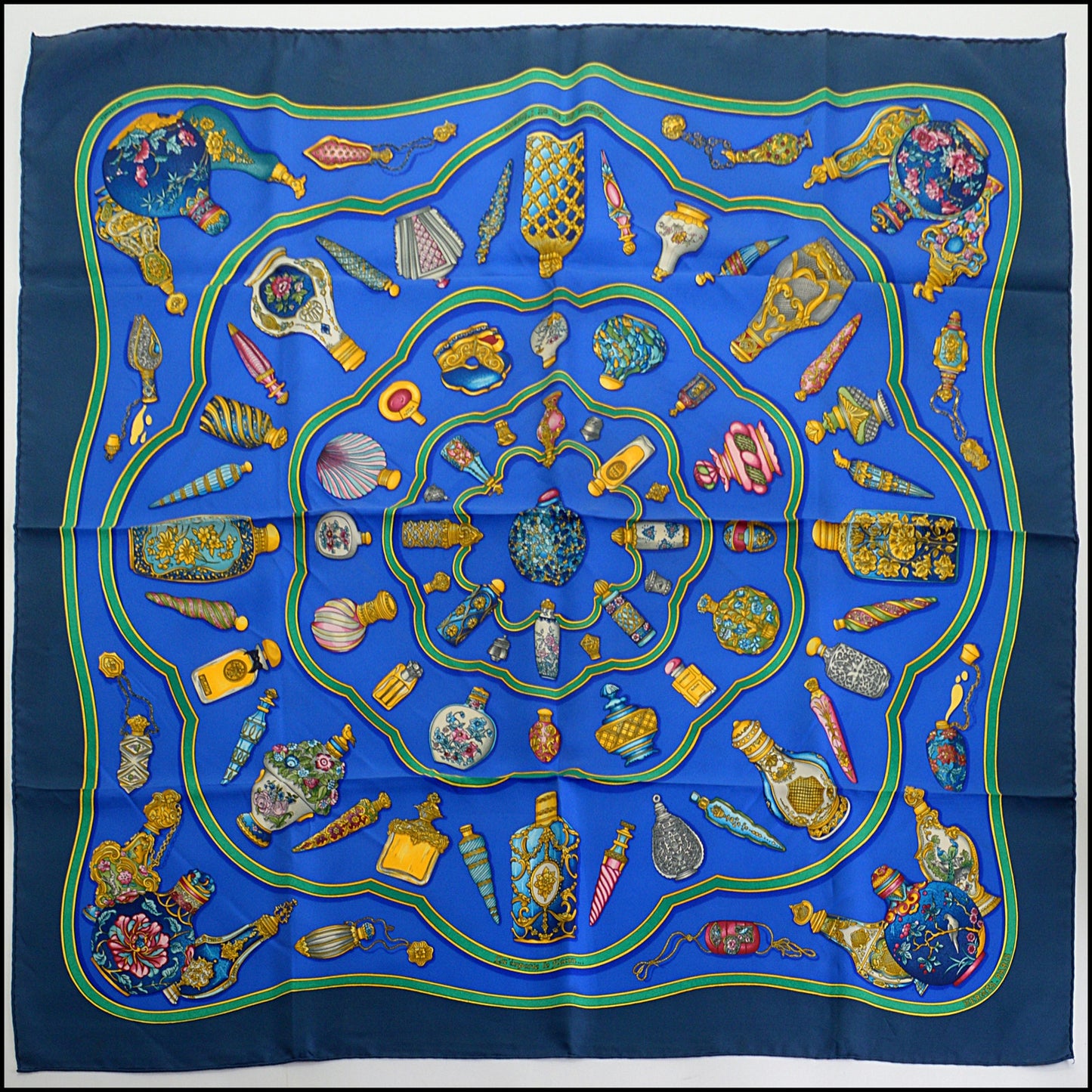 RDC14325 Authentic HERMES Vintage Blue Flacon 90cm Silk Scarf