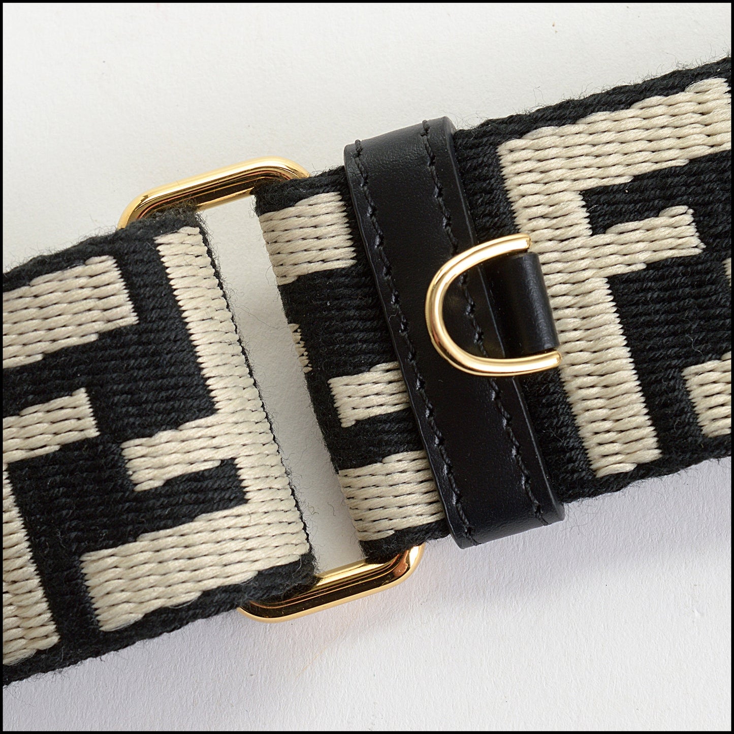 RDC14217 Authentic FENDI FF Back/White Fabric "Strap You" Shoulder Strap