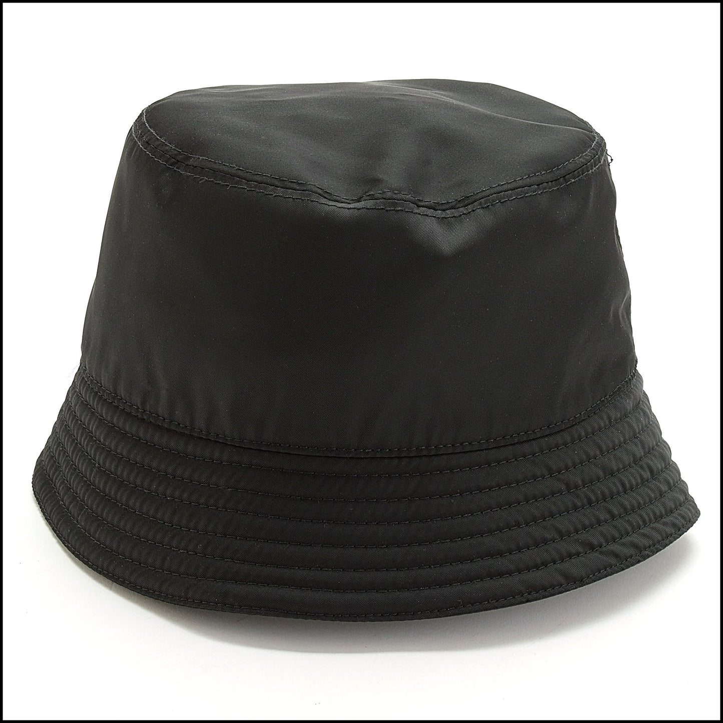 RDC14023 Authentic PRADA Black Nylon Logo Bucket Hat Size M