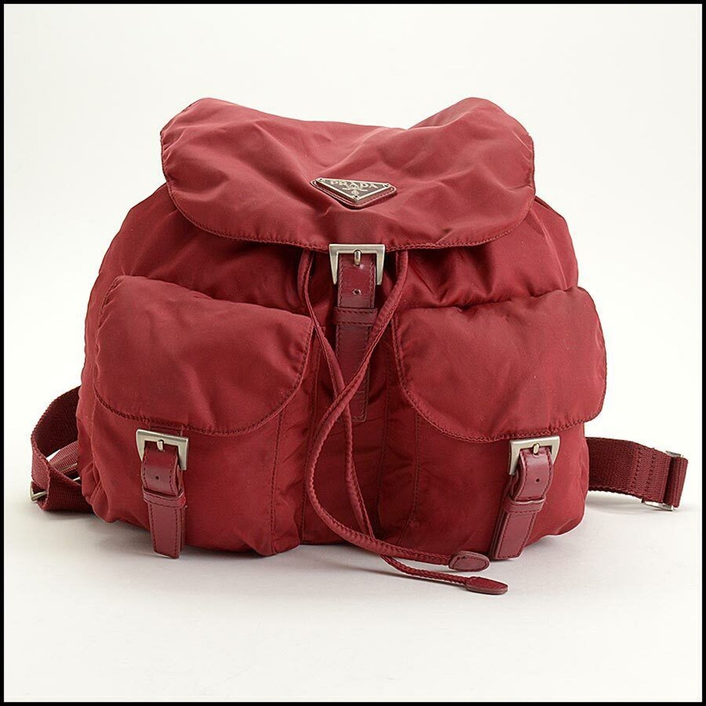 RDC11285 Authentic Vintage PRADA Red Nylon Tessuto Double Pocket Small Backpack