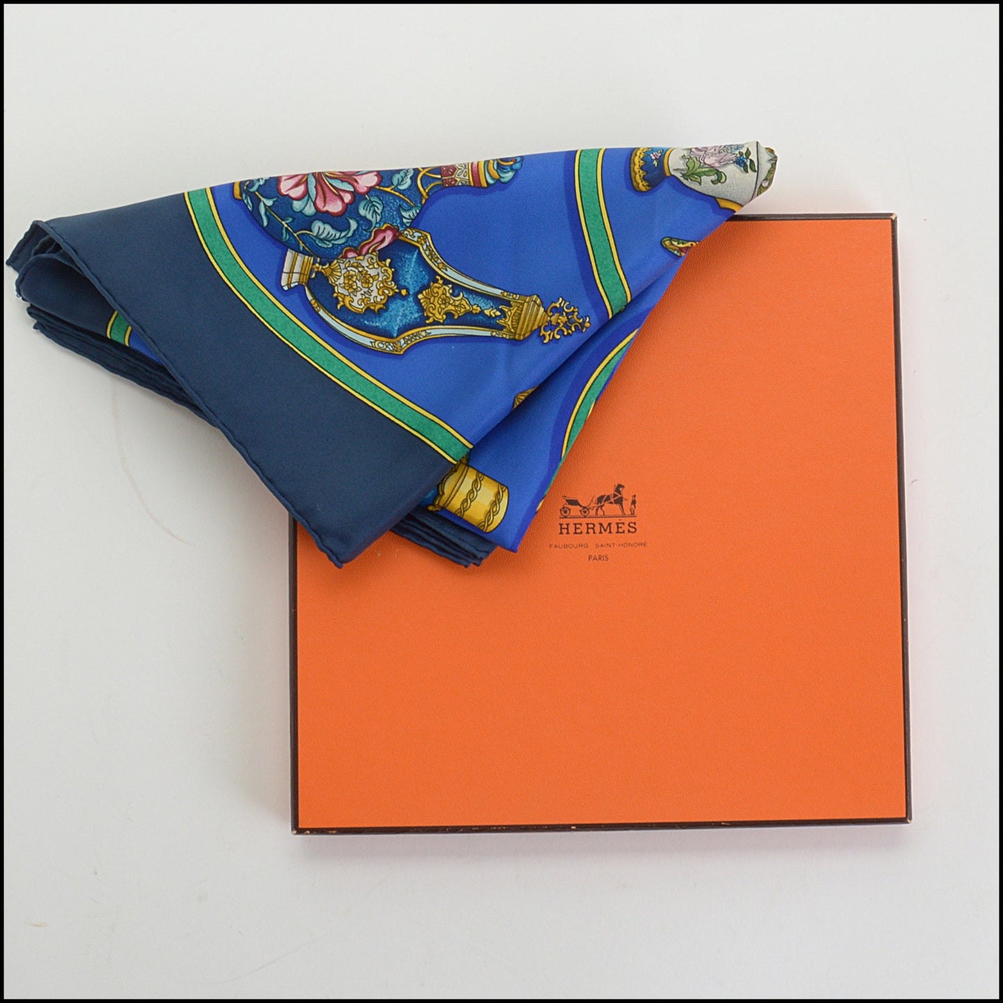 RDC14325 Authentic HERMES Vintage Blue Flacon 90cm Silk Scarf