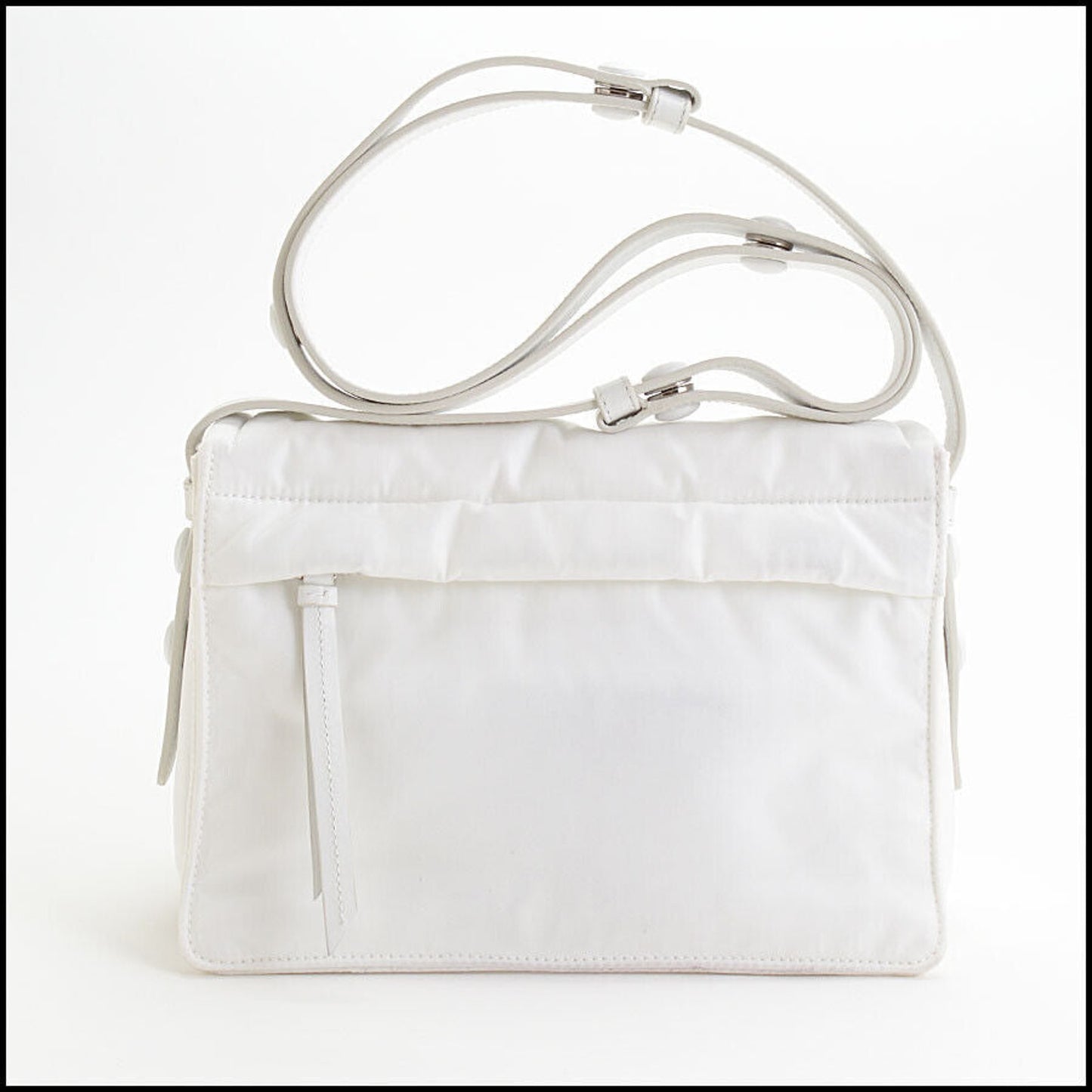 RDC13463 Authentic PRADA White Re-Nylon Tessuto Vitello Small Shoulder Bag