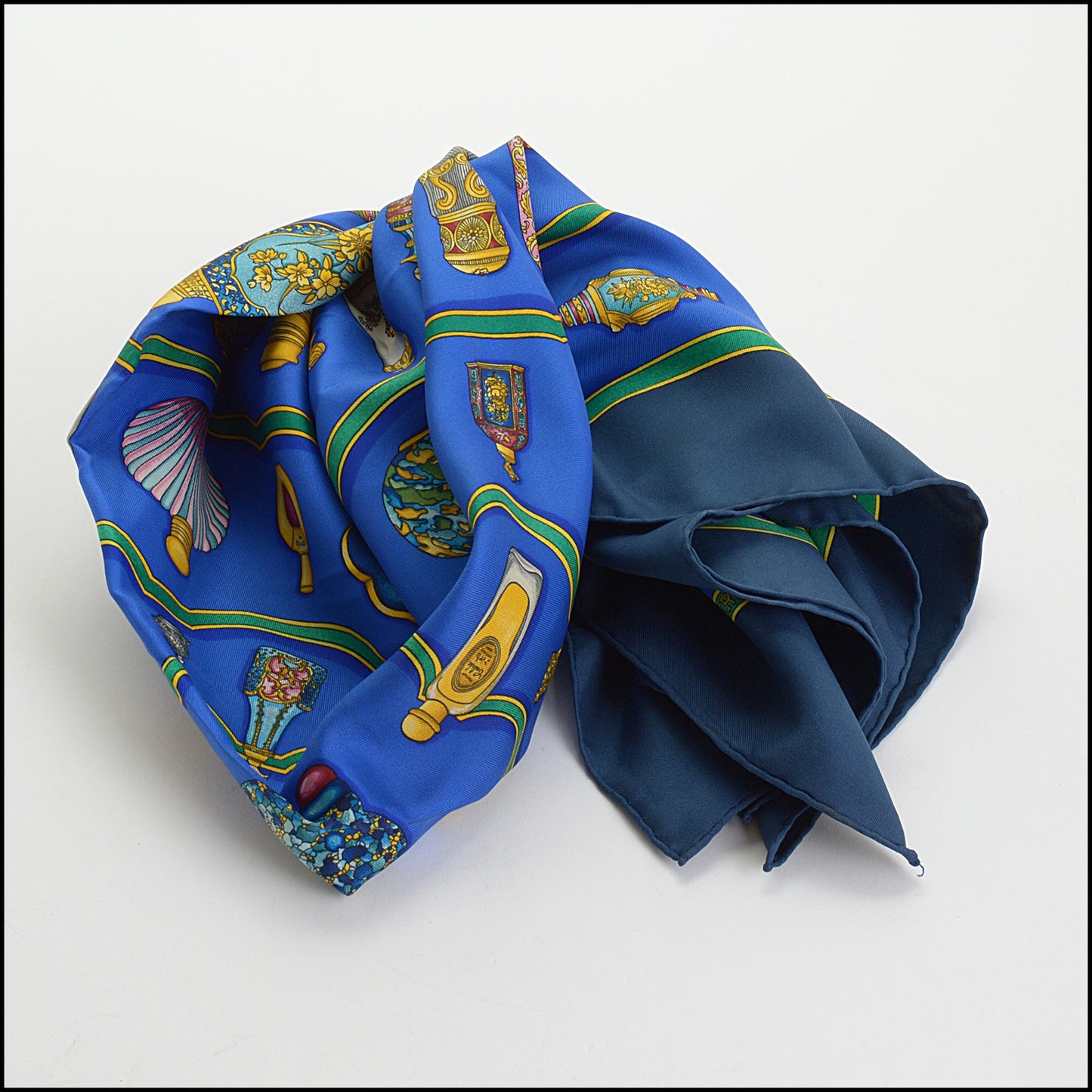 RDC14325 Authentic HERMES Vintage Blue Flacon 90cm Silk Scarf