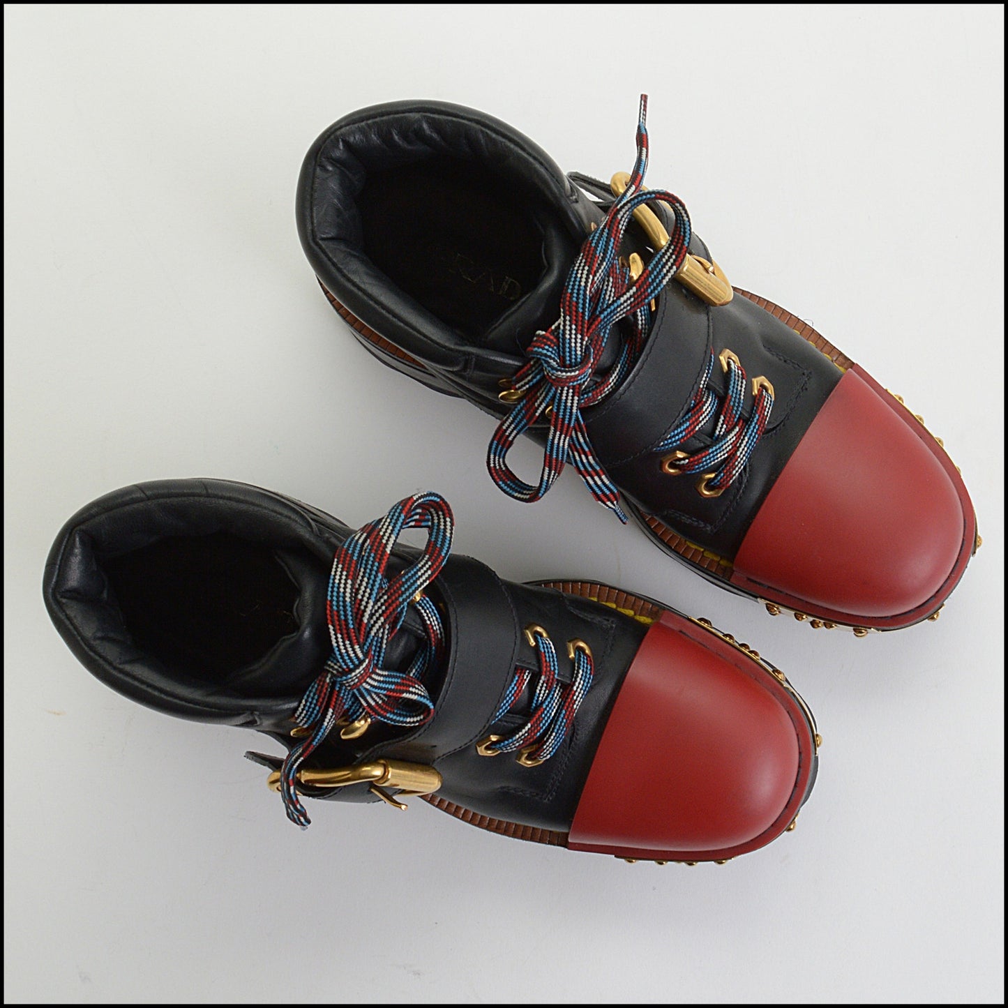 RDC14320 Authentic PRADA Black & Red Chunk Boots Size 8.5