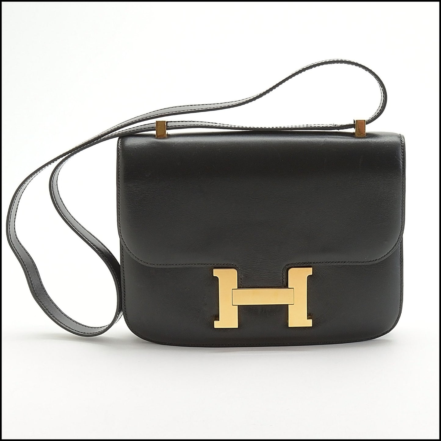 RDC13965 Authentic HERMES Vintage 1960's Black Box Leather Constance 24 Bag