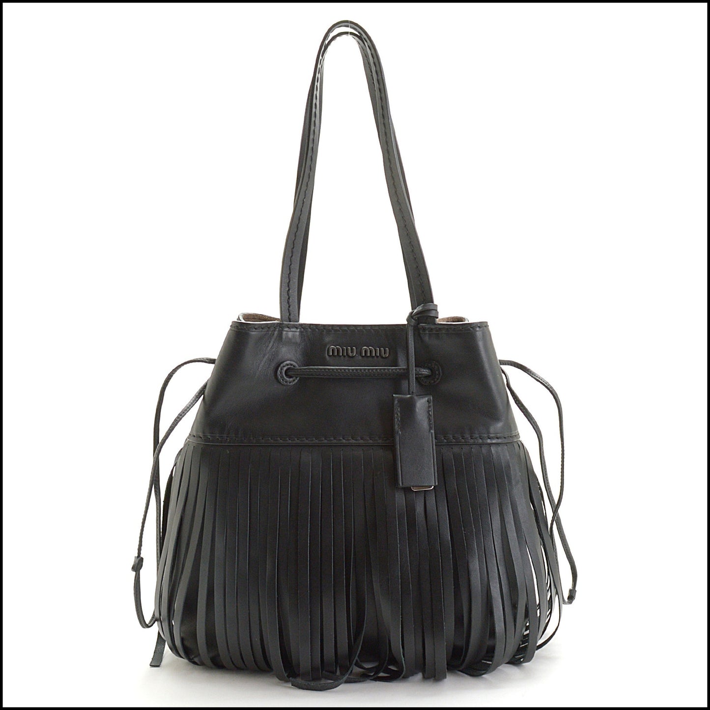 RDC13941 Authentic MIU MIU Black Leather Fringe Bucket Bag