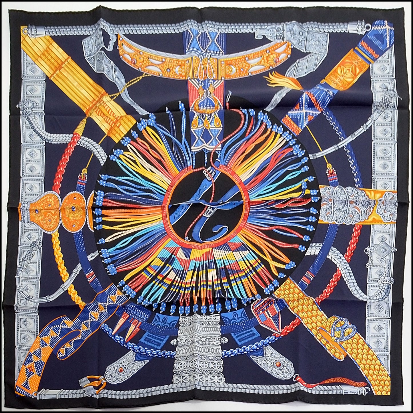 RDC14097 Hermes Black/Navy/Multicolor Ceintures et Liens 90 cm Silk Scarf