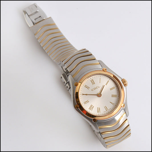 RDC14079 Authentic EBEL Classic Yellow Gold and Steel MOP Dial Mini Wave Watch