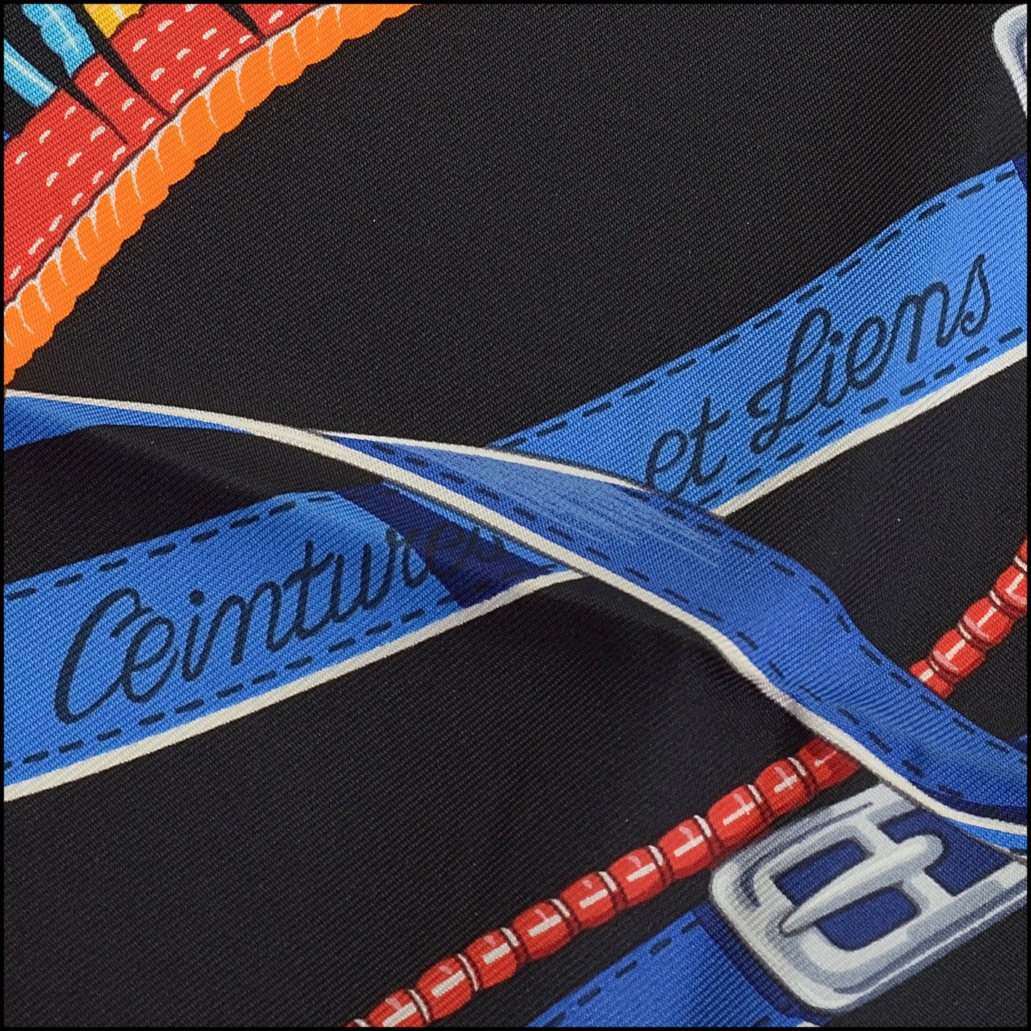 RDC14097 Hermes Black/Navy/Multicolor Ceintures et Liens 90 cm Silk Scarf