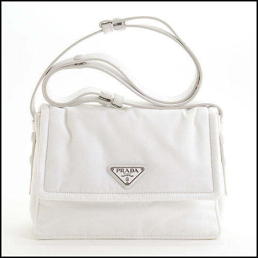 RDC13463 Authentic PRADA White Padded Re-Nylon Small Shoulder Bag