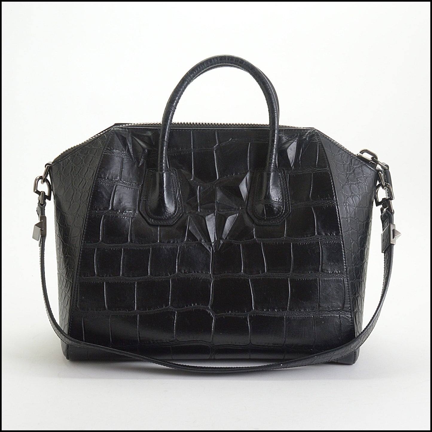 RDC14397 Authentic GIVENCHY Black Croc-Embossed Leather Medium Antigona Bag