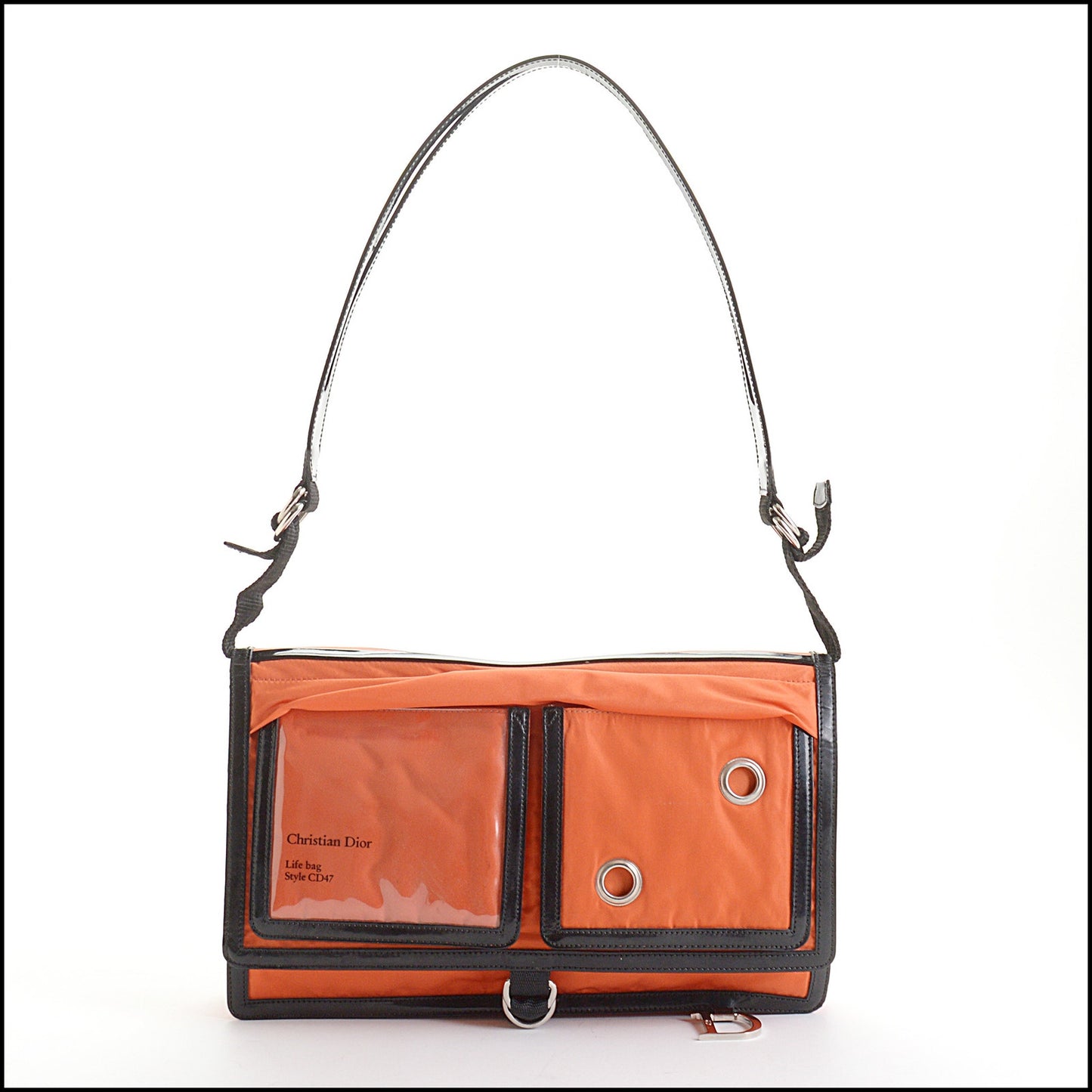 RDC14197 Authentic CHRISTIAN DIOR Vintage Orange Nylon Trim Life Bag Style CD47