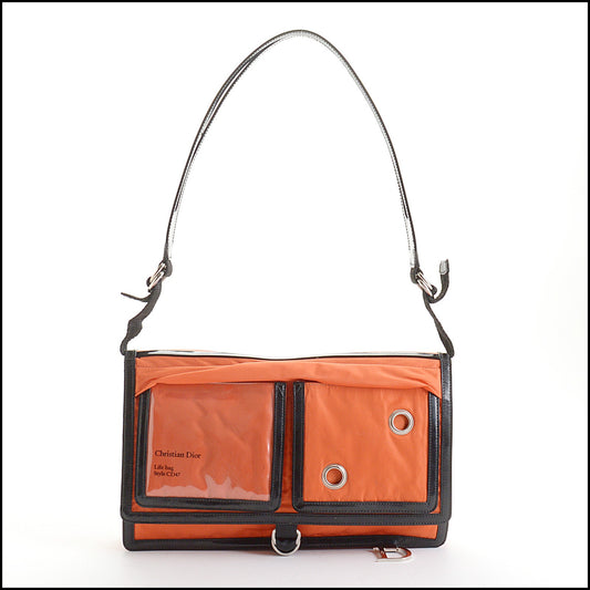 RDC14197 Authentic CHRISTIAN DIOR Vintage Orange Nylon Trim Life Bag Style CD47