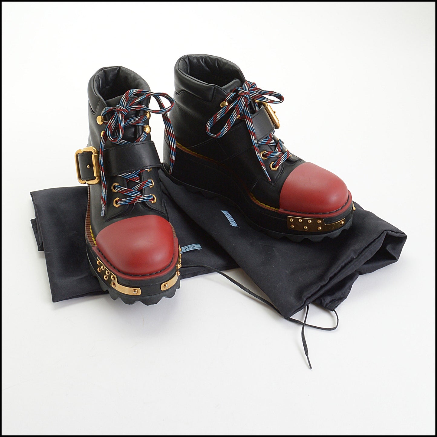 RDC14320 Authentic PRADA Black & Red Chunk Boots Size 8.5