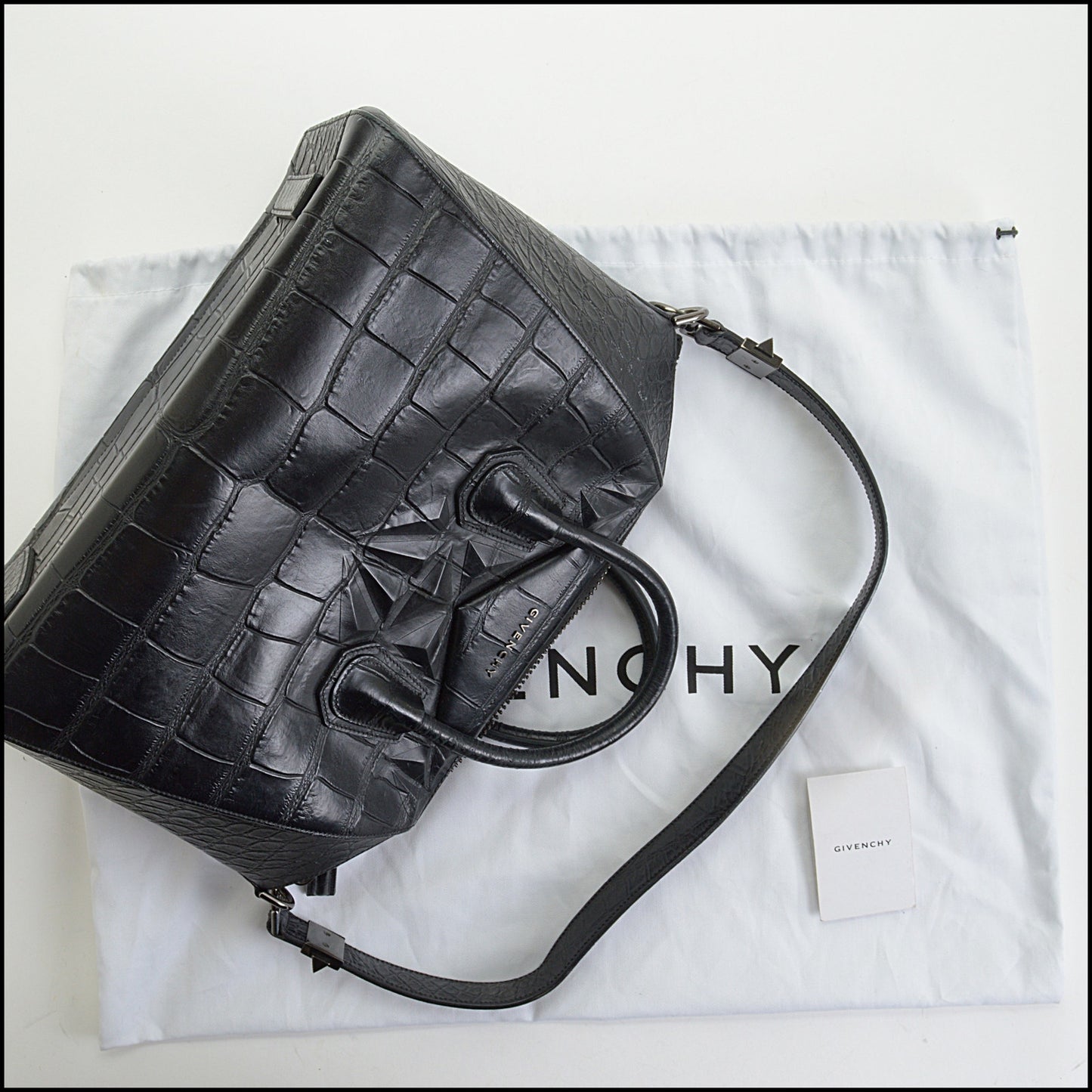 RDC14397 Authentic GIVENCHY Black Croc-Embossed Leather Medium Antigona Bag