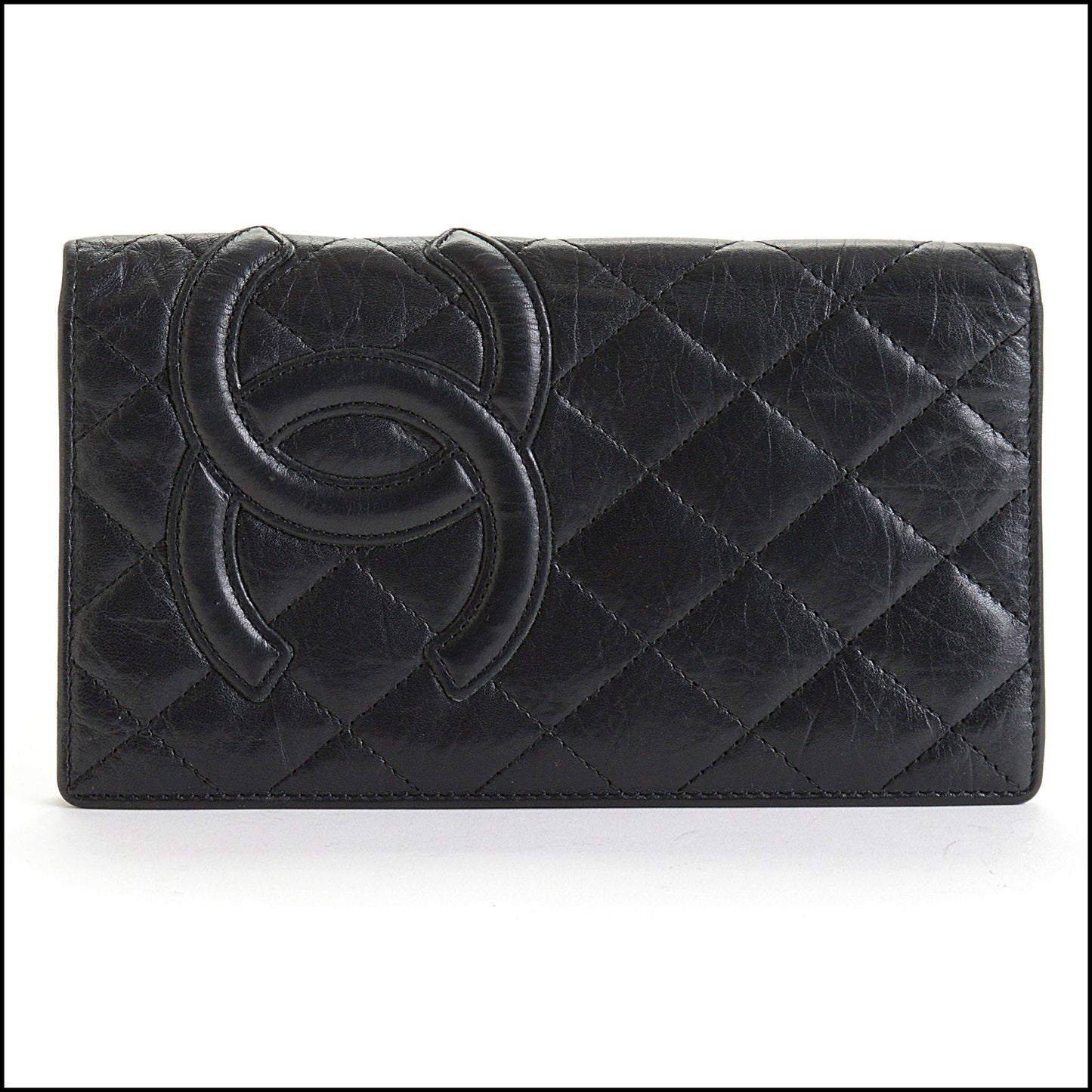 RDC14268 Authentic CHANEL Black Aged Calfskin Cambon Wallet