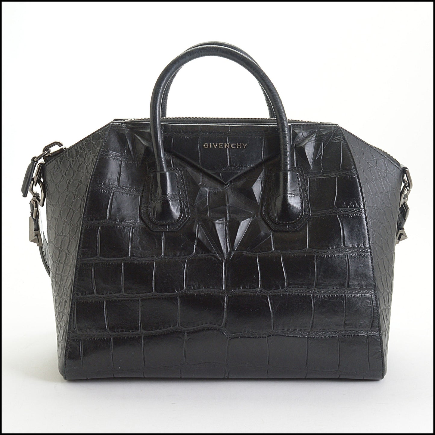 RDC14397 Authentic GIVENCHY Black Croc-Embossed Leather Medium Antigona Bag