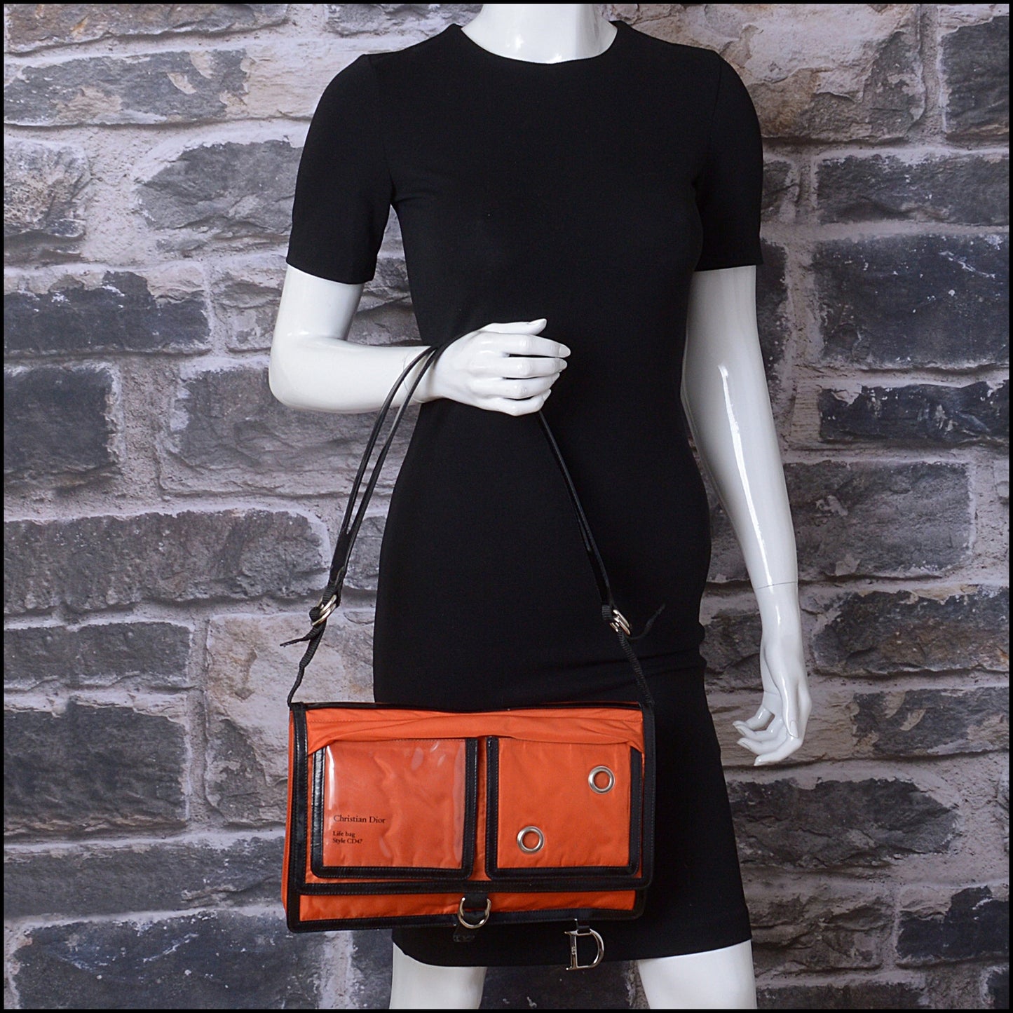 RDC14197 Authentic CHRISTIAN DIOR Vintage Orange Nylon Trim Life Bag Style CD47