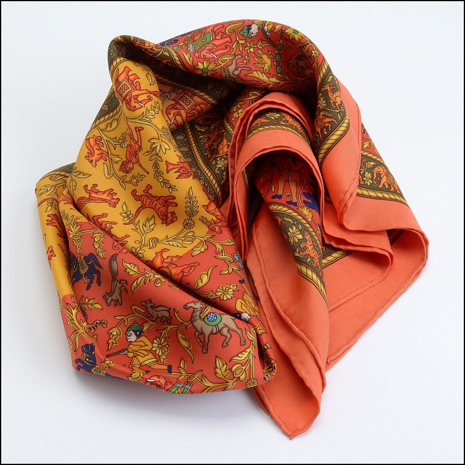 Georges Rech Paris 100% Silk Scarf Black Ombré Orange buy Peach 35