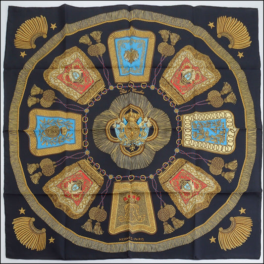 RDC13585 Authentic HERMES Black Poste Et Cavalerie 90cm Silk Scarf