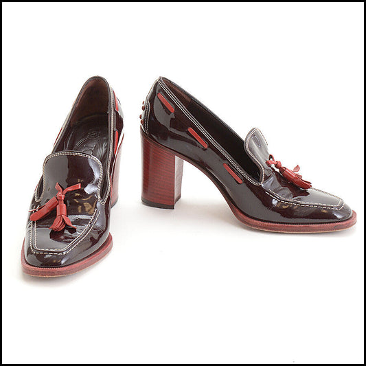 RDC12889 Authentic Tod's Cordovan Patent Leather Tassel Pumps Size 5.5-6