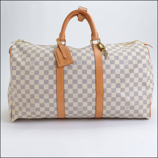 RDC13613 Authentic LOUIS VUITTON Damier Azur Canvas Keepall 50 Carry-On Travel Bag