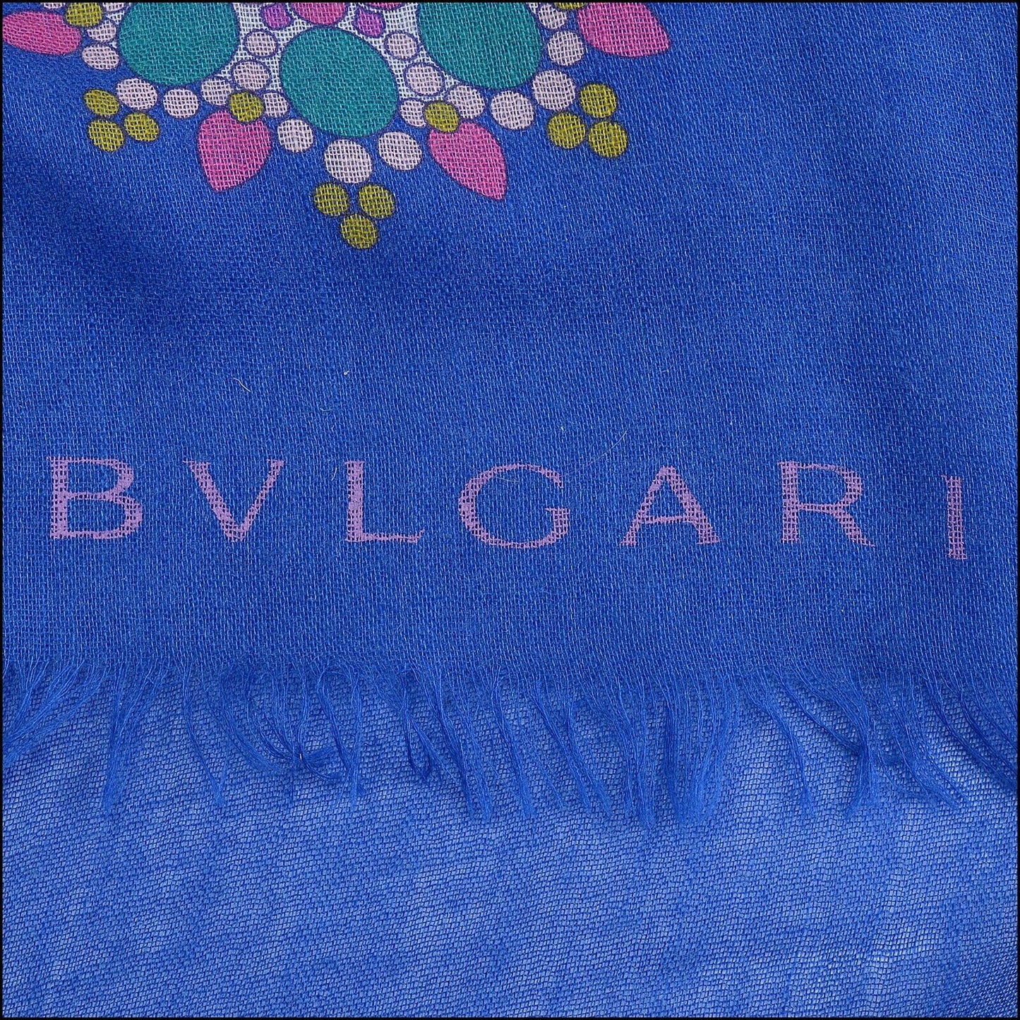 RDC13598 Authentic BVLGARI Royal Blue/Multicolor Jewels Cashmere & Silk Stole Long Scarf